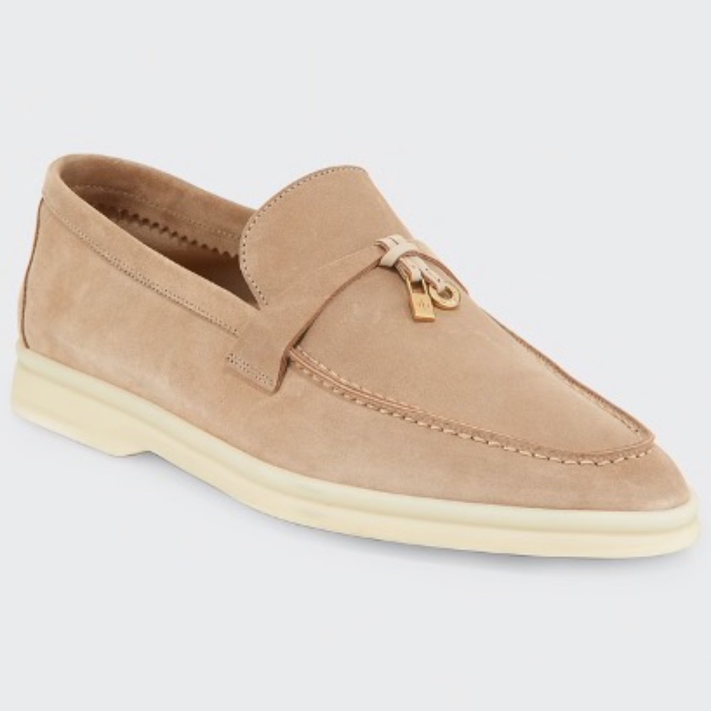 Loro Piana "Summer Charms Walk" loafers in Soft Calf Suede; Size: 36.5 EU/6.5 US